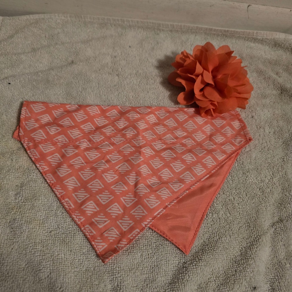 Dog Bandana Flower Set Pet Small Medium Coral Geometric Triangle Print